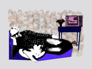 Annebaerlin - Sendepause Erschöpft, 42,5 cm x 52,5 cm, 2023 (©VG Bild Kunst)