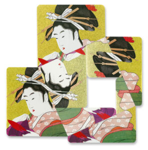 Ukiyo-e XXXVIII (Utamaro 15_1), 2019. Papierfilz-Collage aus der Werkgruppe der Beermats (VG Bild Kunst)