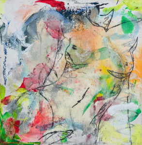 Claudia Seiler, „Nude I“, 100x100 cm, Media Mix auf Leinwand, 2025