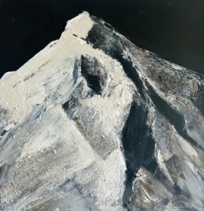 Kerstin Stechl, „Ama Dablam“, 50 x 50 cm, Acryl, Sand und Steinkreide auf Leinwand, 2025